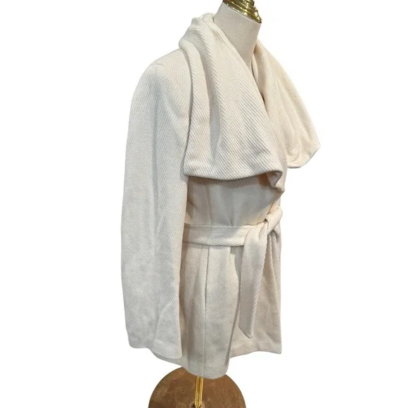 Calvin Klein Women‎ Cream Waterfall Collar Belted Cardigan Coat Size 10 - Picture 2 of 8